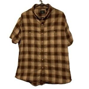 G.H. Bass Size XL Brown Plaid Short Sleeve Button Shirt